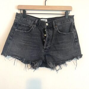Agolde Parker cut off shorts black 27 button fly denim boho festival casual